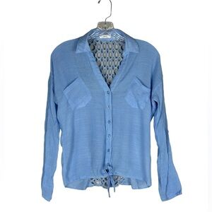 Mine - Embroidered Long Sleeve Blouse Shirt Blue Size S